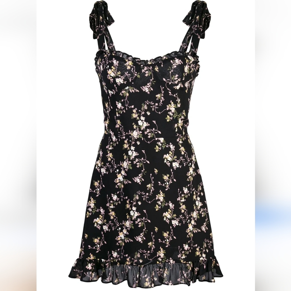Reformation Christine Black Floral Mini Dress - Picture 3 of 8